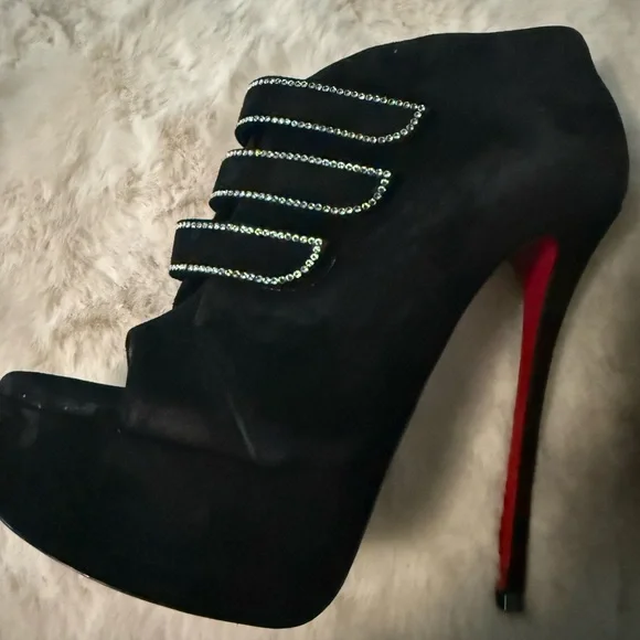 Christian Louboutin Black Heeled Boots with Rhinestone Accents - Picture 5 of 8
